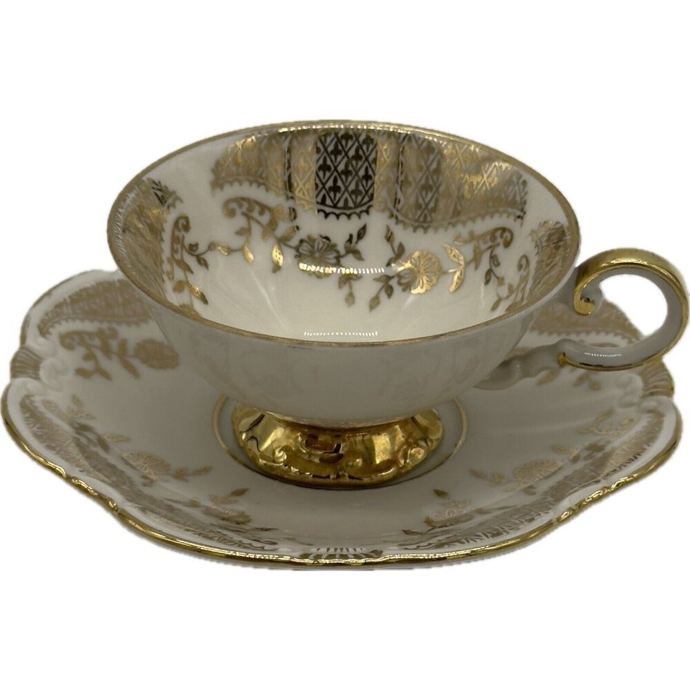 Vtg Demitasse Cup Saucer Bavaria Johann Seltmann  VohenstrauB Floral Gold‎ Gilt